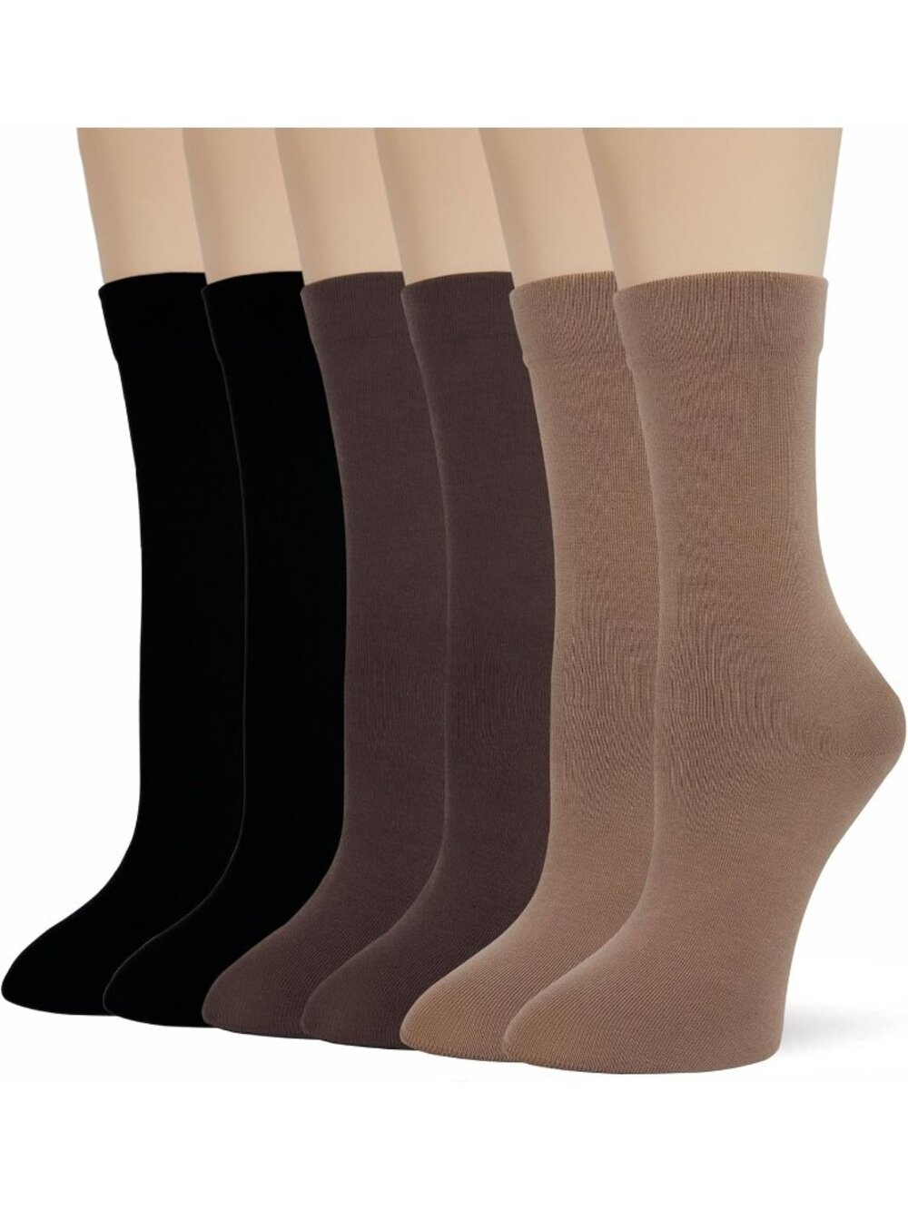 🧦Women's Black Brown 6 Pairs Thin Ladies Soft Cotton High Calf Crew Socks